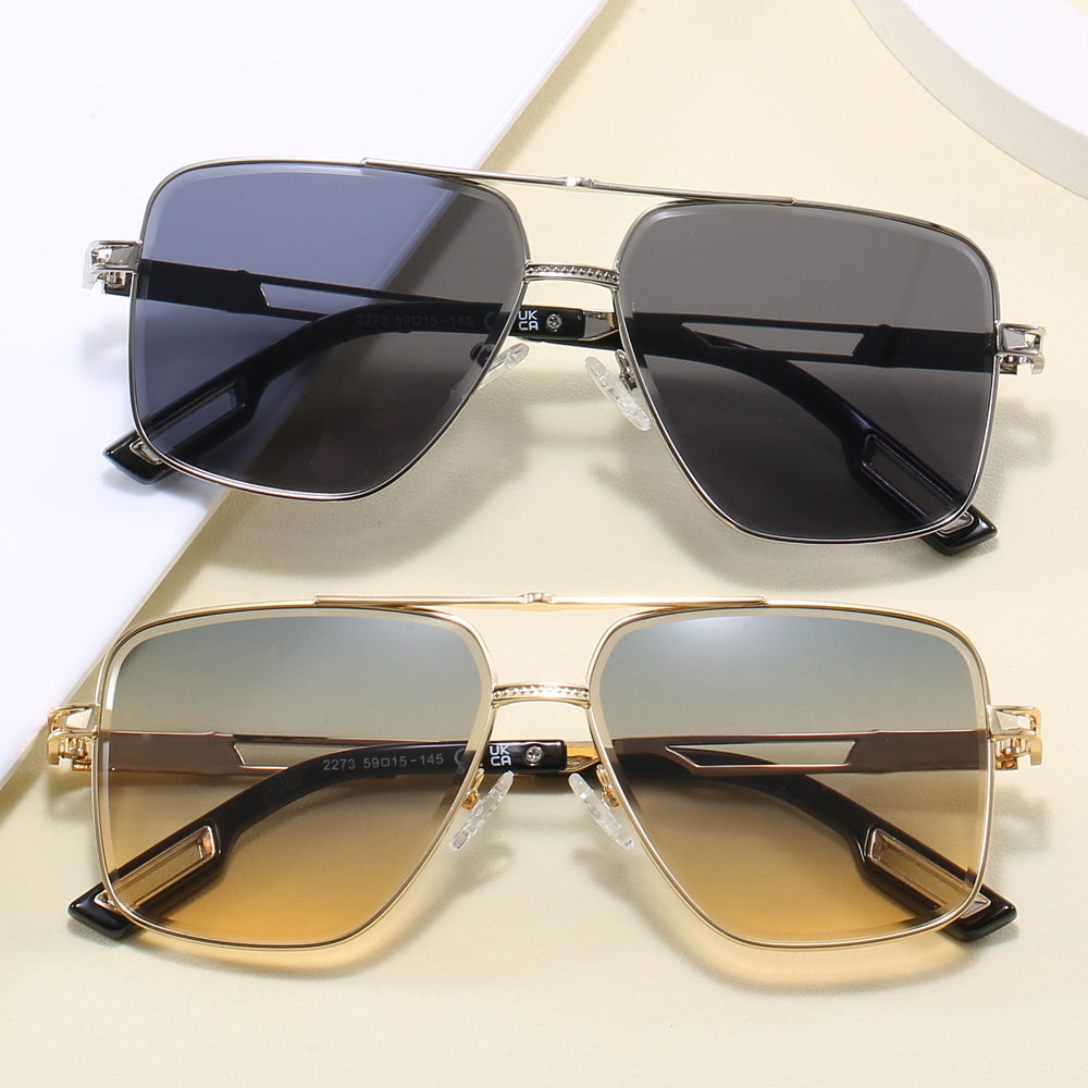 Fashion 2024 Men's Square Metal Driving Shades Pilot Style Sunglasses