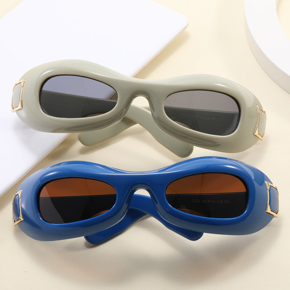 Women Chunky Oval Wrap Around Y2K Cat Eye Polarized Sunglasses