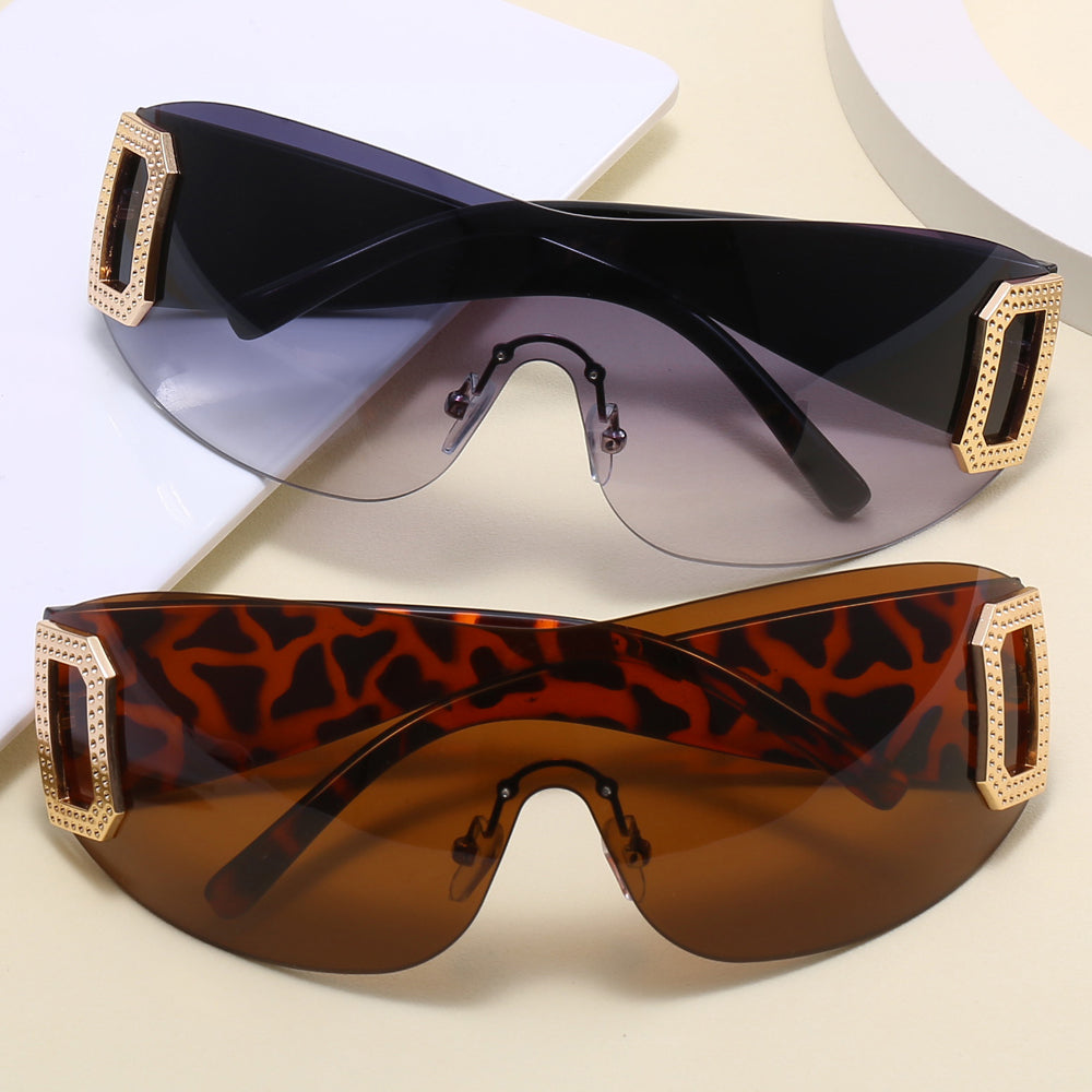 Oversized One Piece Rimless Sports Sunglasses