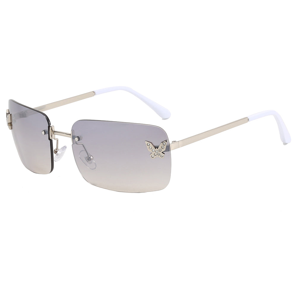 Butterfly Design Rectangular Rimless Gradient Tinted Sunglasses