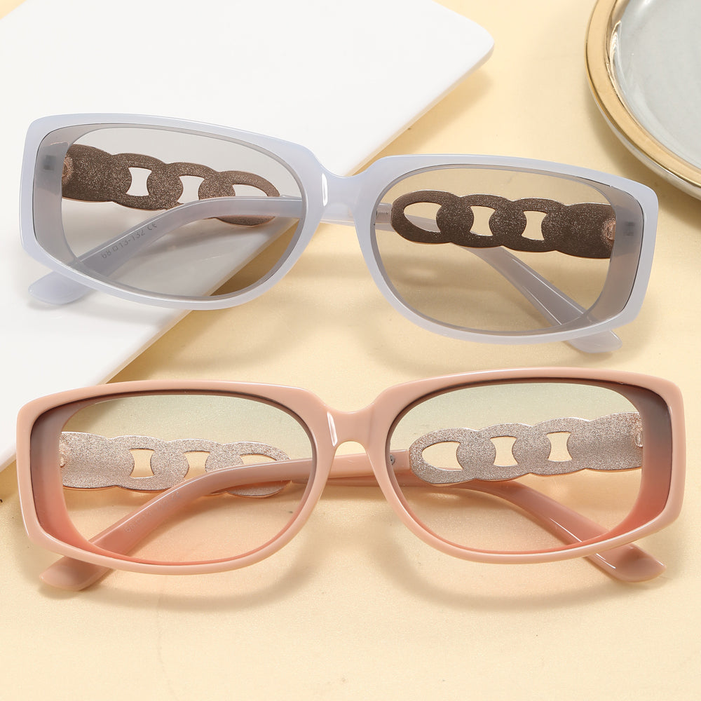 Rectangle women Metal Chain Shades Sunglasses
