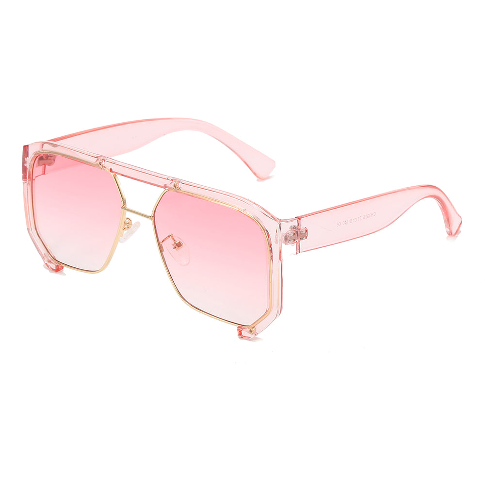 Oversized Square Flat Top Half Frame Sunglasses
