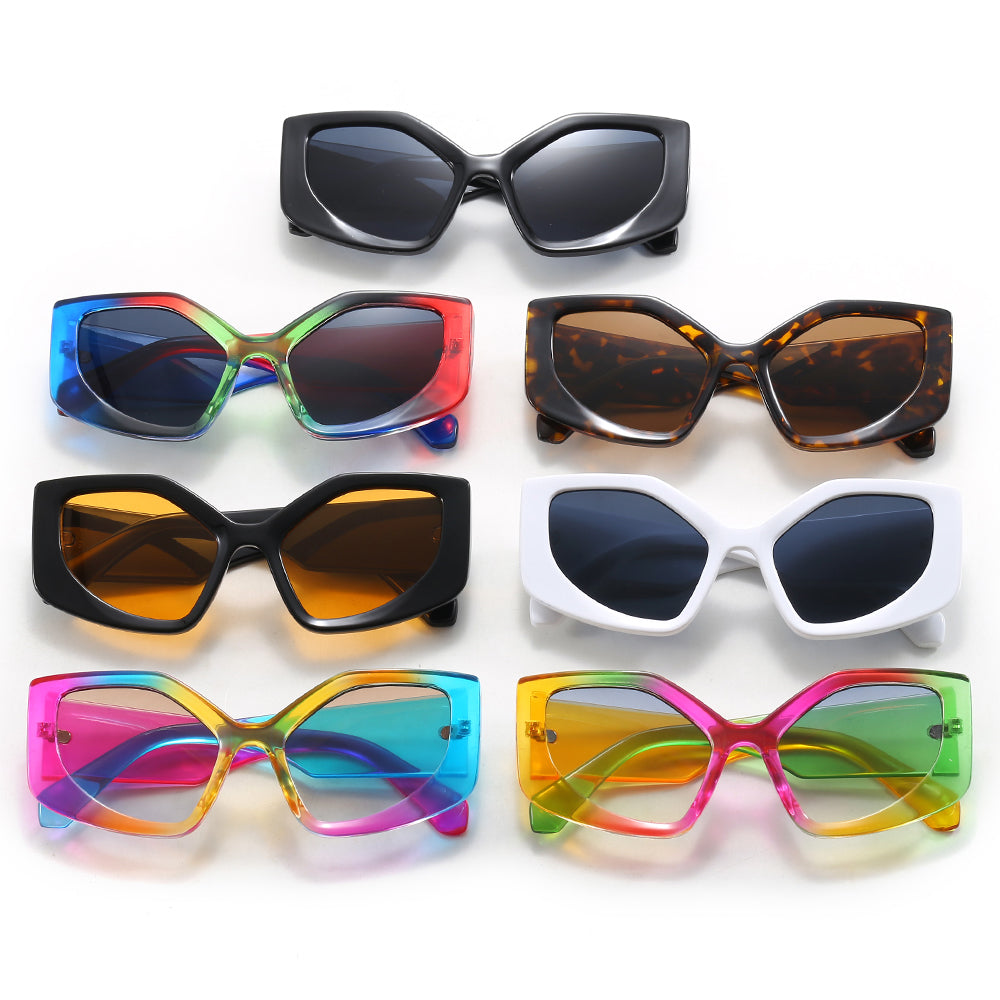 Oversized Polygon Cat Eye Chunky Rainbow Shades Sunglasses