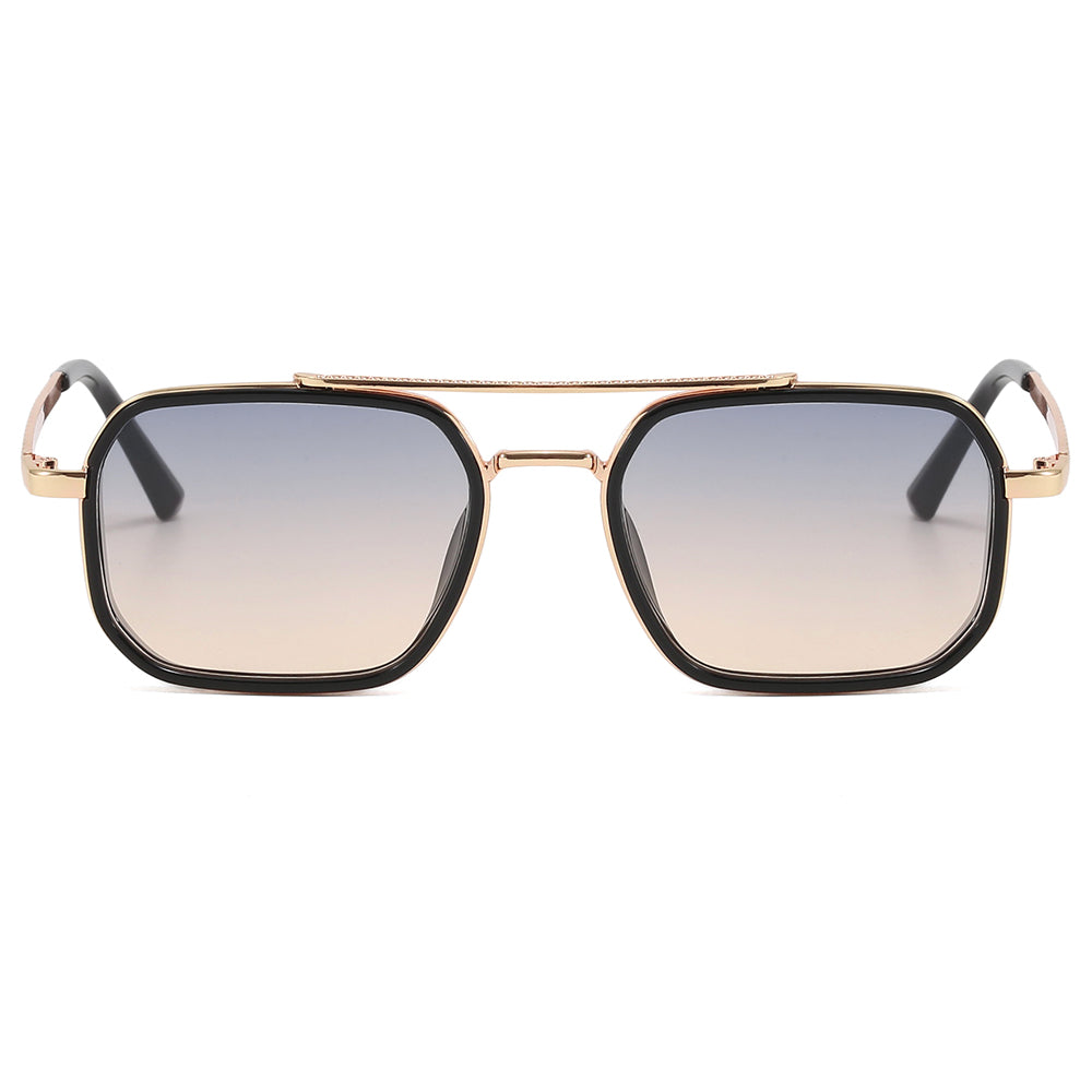 Metal Frame Steampunk Gradient Double Bridge Pilot Shades Sunglasses
