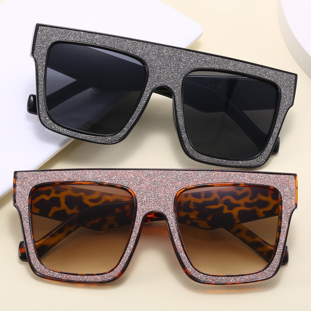 Rhinestone Flat Top Square Sunglasses