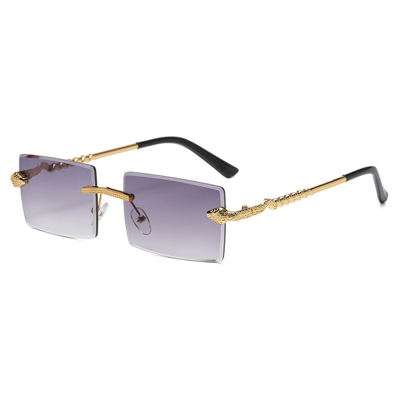 Retro Rectangle Rimless Cutting Lens Gradient Sunglasses