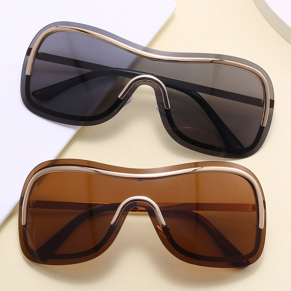 y2k Oversize One Piece Lens Rimless Goggle Shades Sunglasses