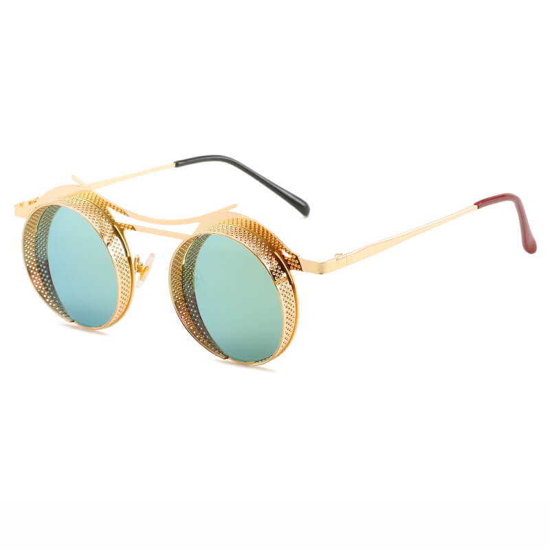 Retro Round Metal Frame Steampunk Sunglasses