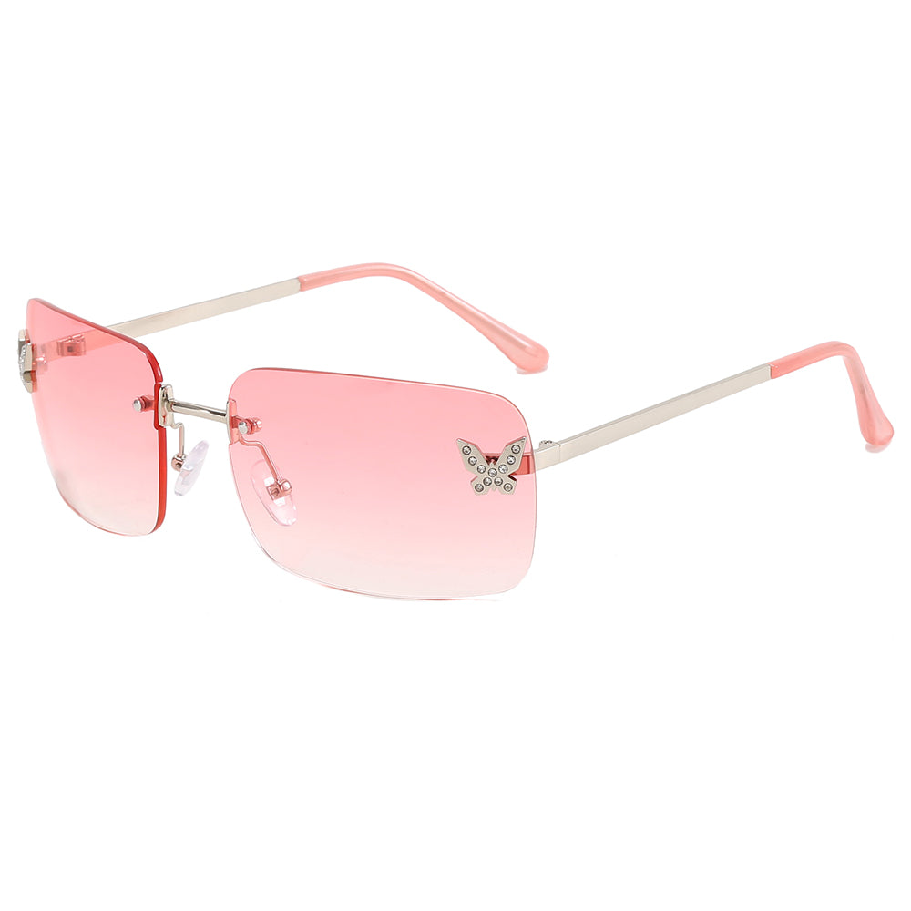Butterfly Design Rectangular Rimless Gradient Tinted Sunglasses