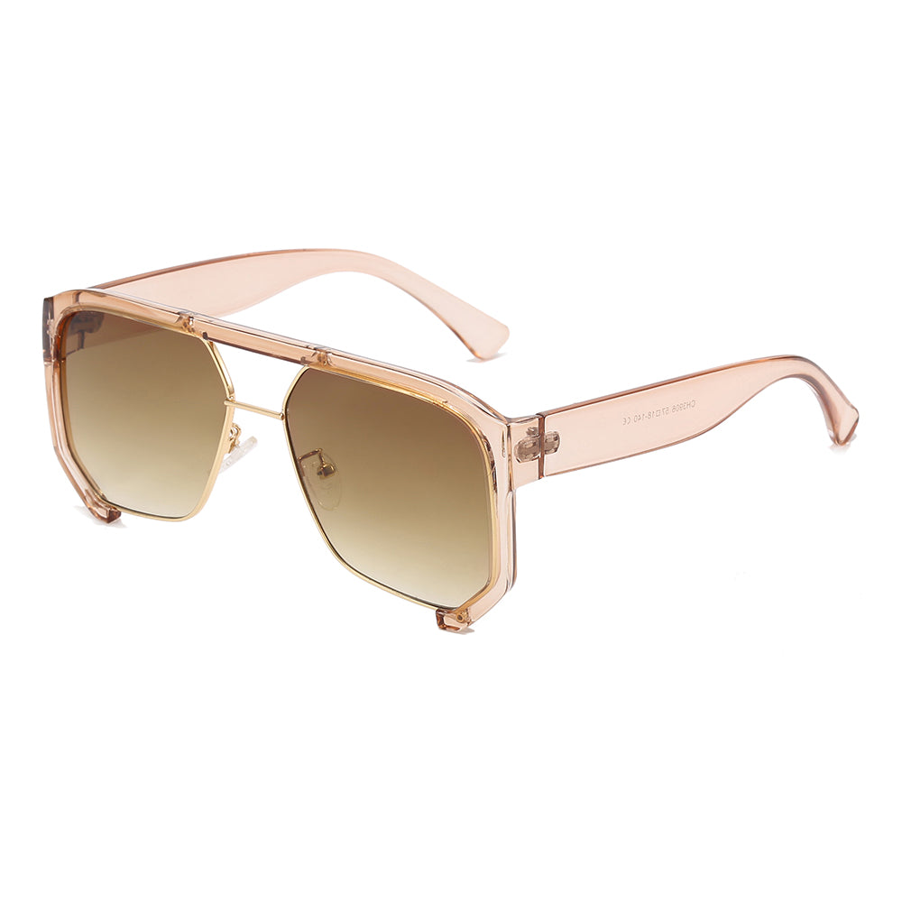 Oversized Square Flat Top Half Frame Sunglasses