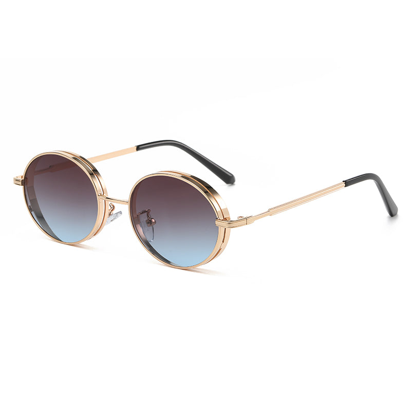 Retro Round Metal Steampunk Style Sunglasses