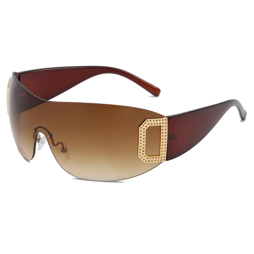 Oversized One Piece Rimless Sports Sunglasses