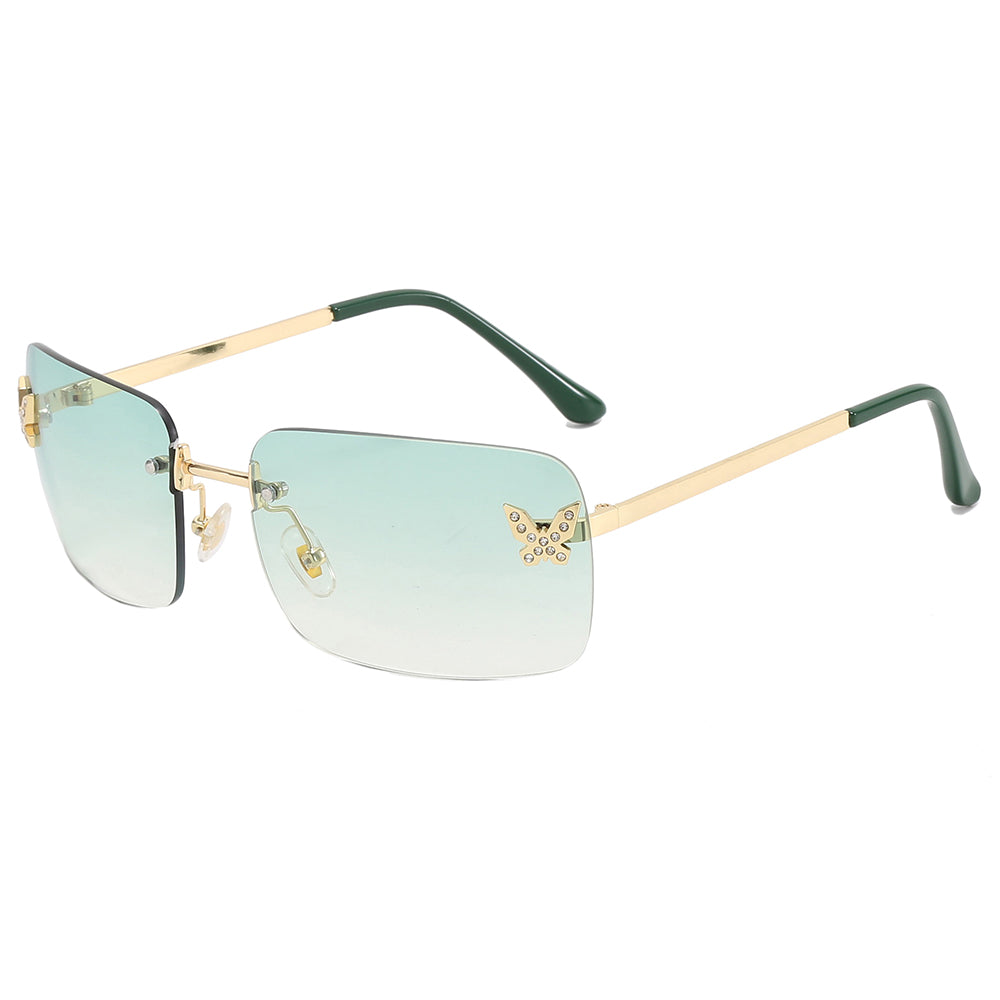 Butterfly Design Rectangular Rimless Gradient Tinted Sunglasses