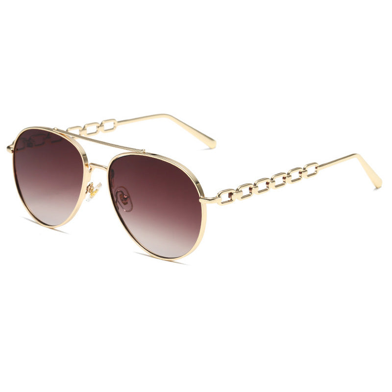 Retro Round Flat Top Double Bridge Metal Frame Sunglasses