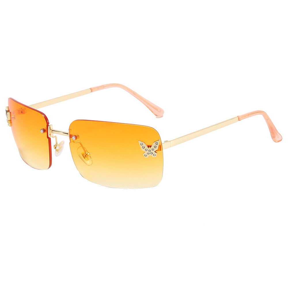 Butterfly Design Rectangular Rimless Gradient Tinted Sunglasses