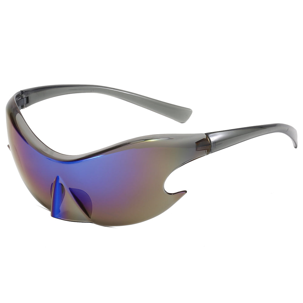 Oversized Rimless Futuristic Mirrored Sleek Sporty Y2K Sunglasses