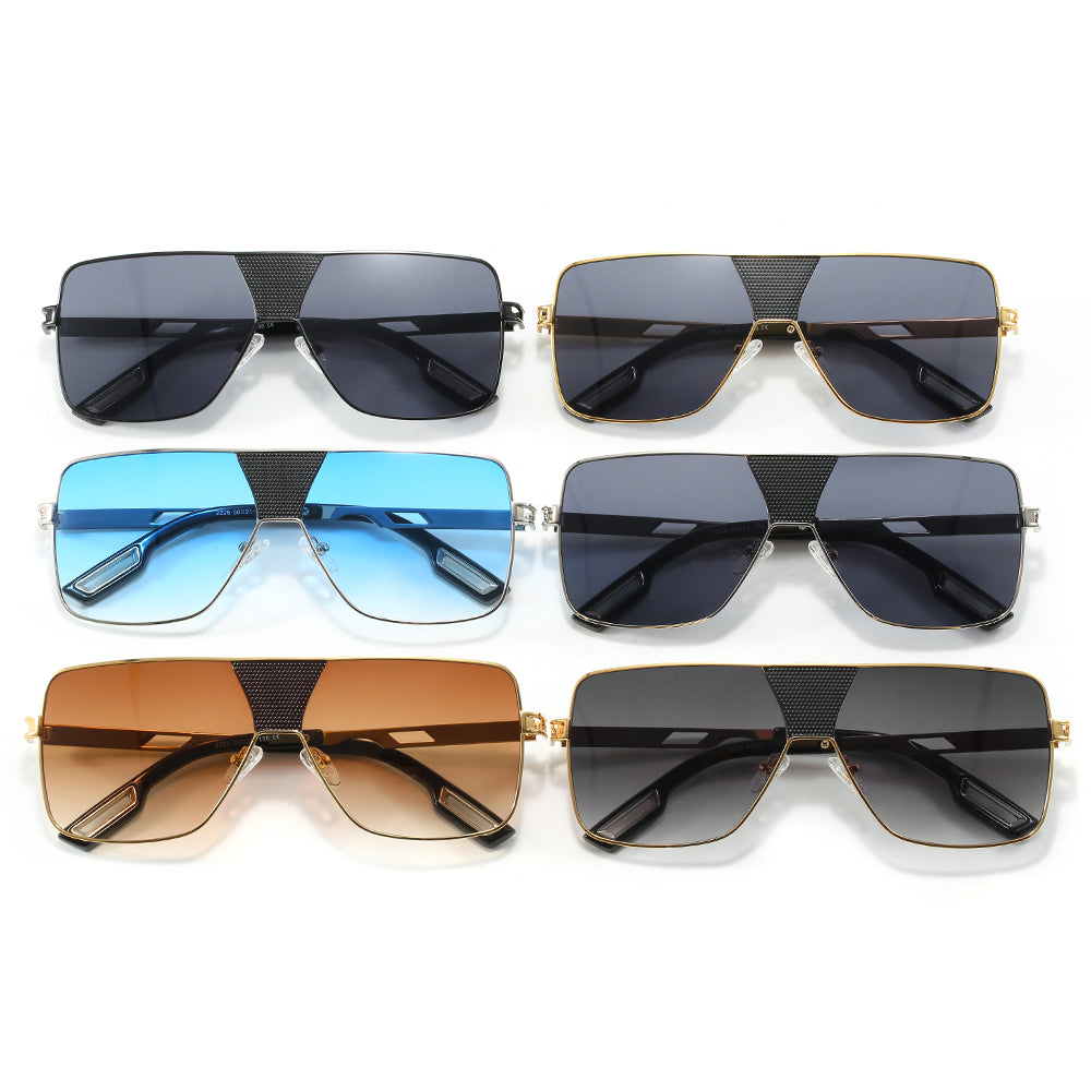 Oversized Square Metal Frame UV400 Gradient Shades Sunglasses