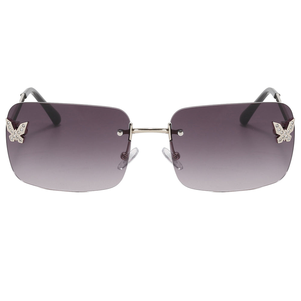 Butterfly Design Rectangular Rimless Gradient Tinted Sunglasses