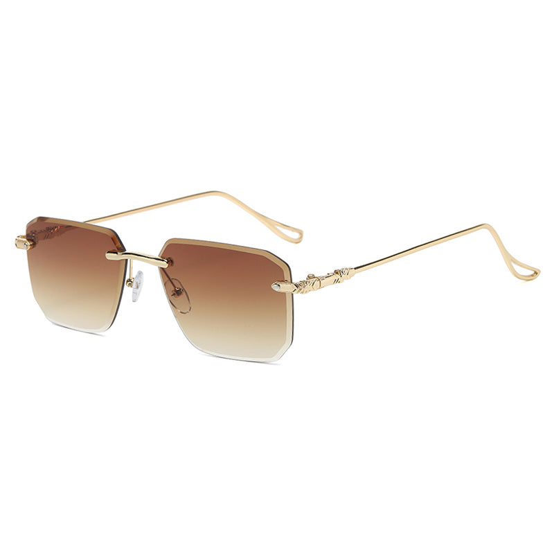Diamond Cut Tinted Rimless Square Sunglasses