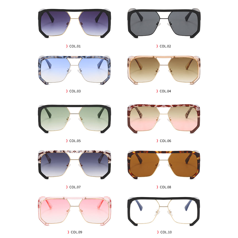 Oversized Square Flat Top Half Frame Sunglasses