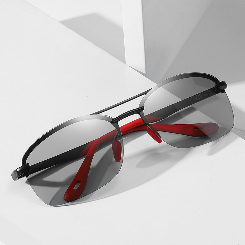 Polarized Men's Semi-Rimless Photochromic Sunglasses