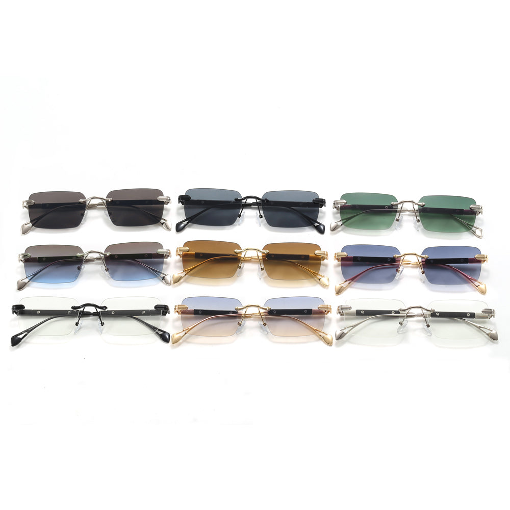 Fashion 2023 Luxury Rectangle Tinted Rimless Sunglasses