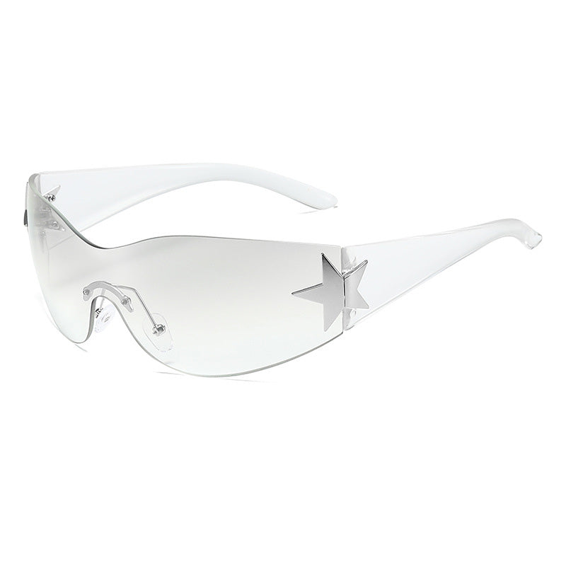 Oversized One-Piece Lens Rimless Shield Y2K Star Sunglasses