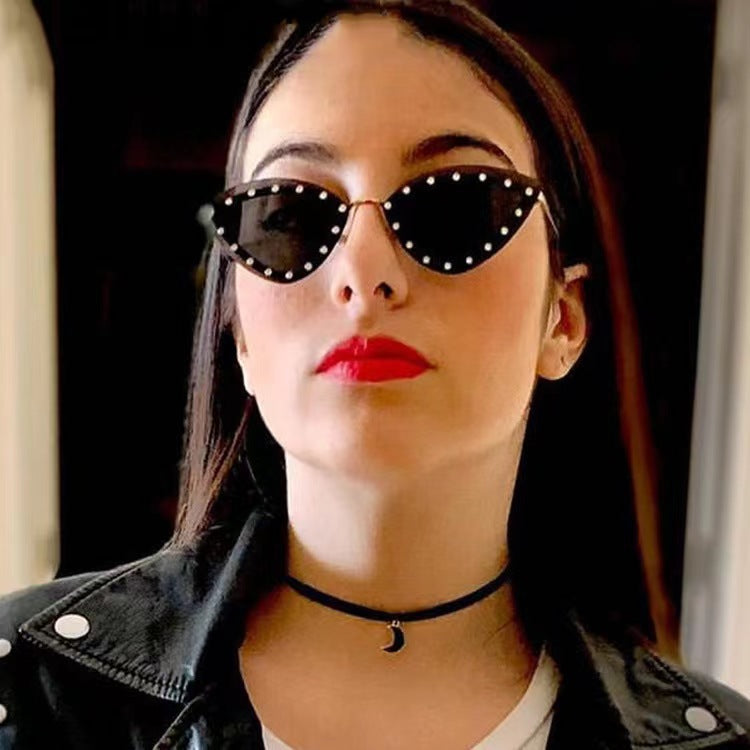 Rimless Crystal Cat Eye Sunglasses