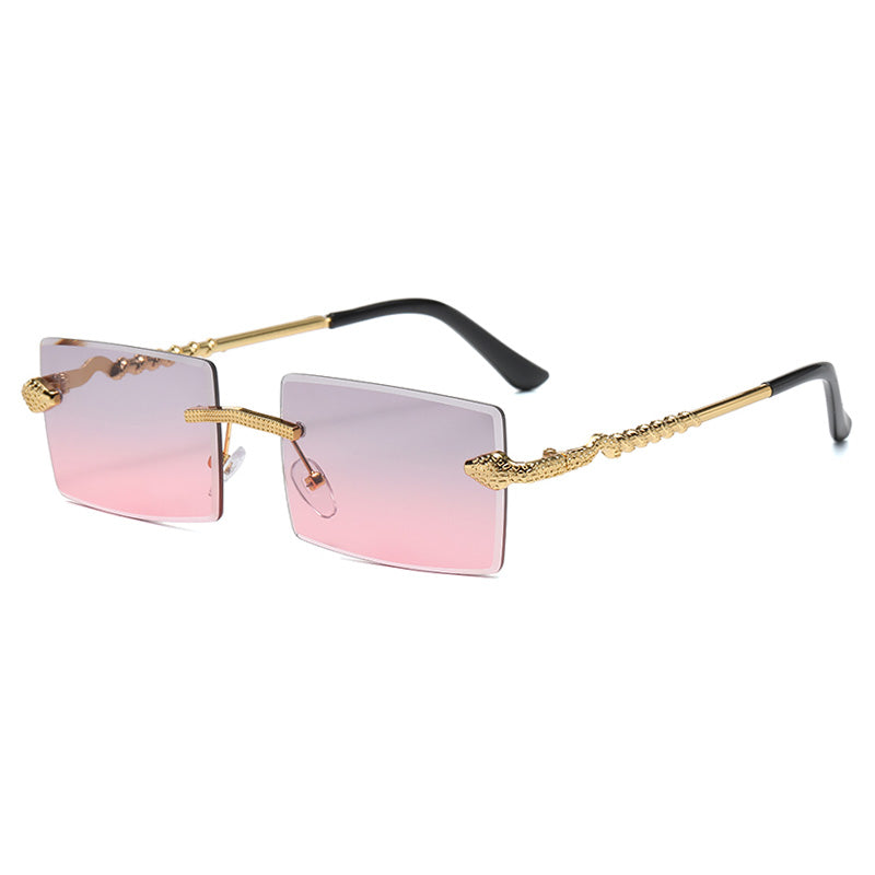 Retro Rectangle Rimless Cutting Lens Gradient Sunglasses