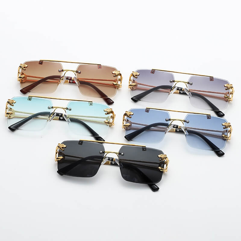 Stylish Panther Embellished Rimless Sunglasses