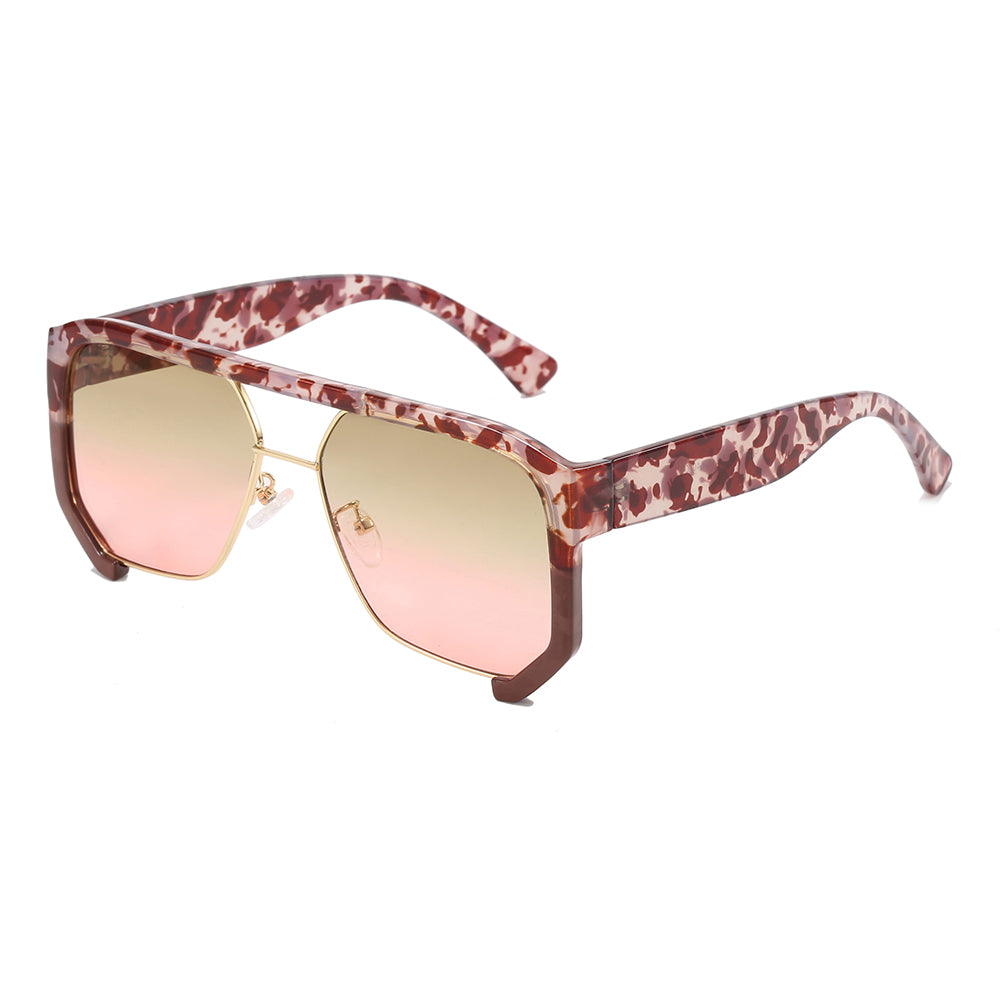 Oversized Square Flat Top Half Frame Sunglasses