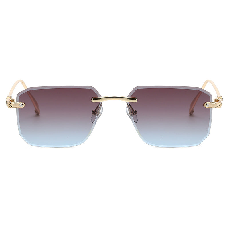 Diamond Cut Tinted Rimless Square Sunglasses