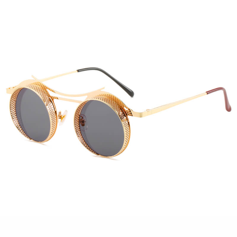 Retro Round Metal Frame Steampunk Sunglasses