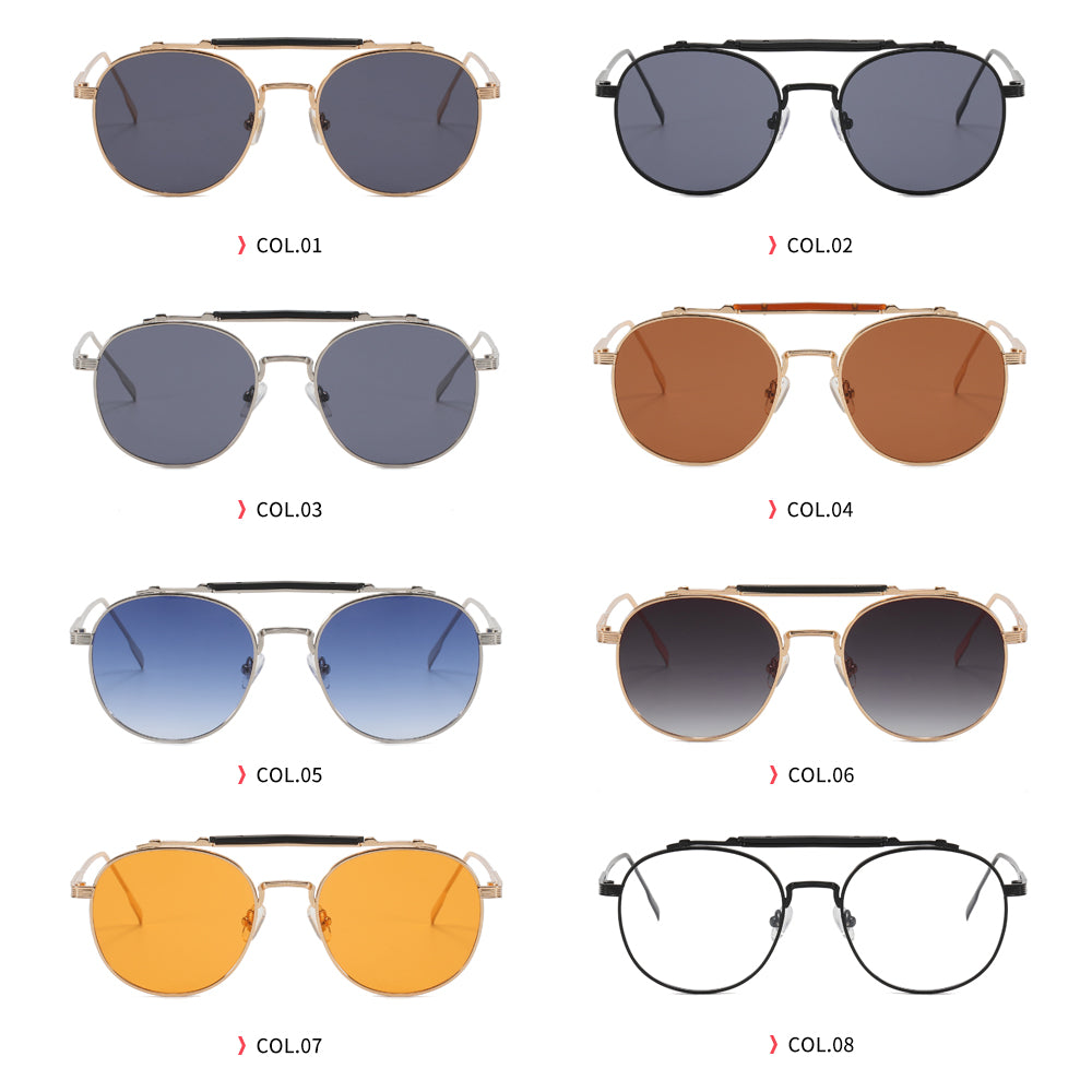 Retro Round Flat Top Metal Sunglasses