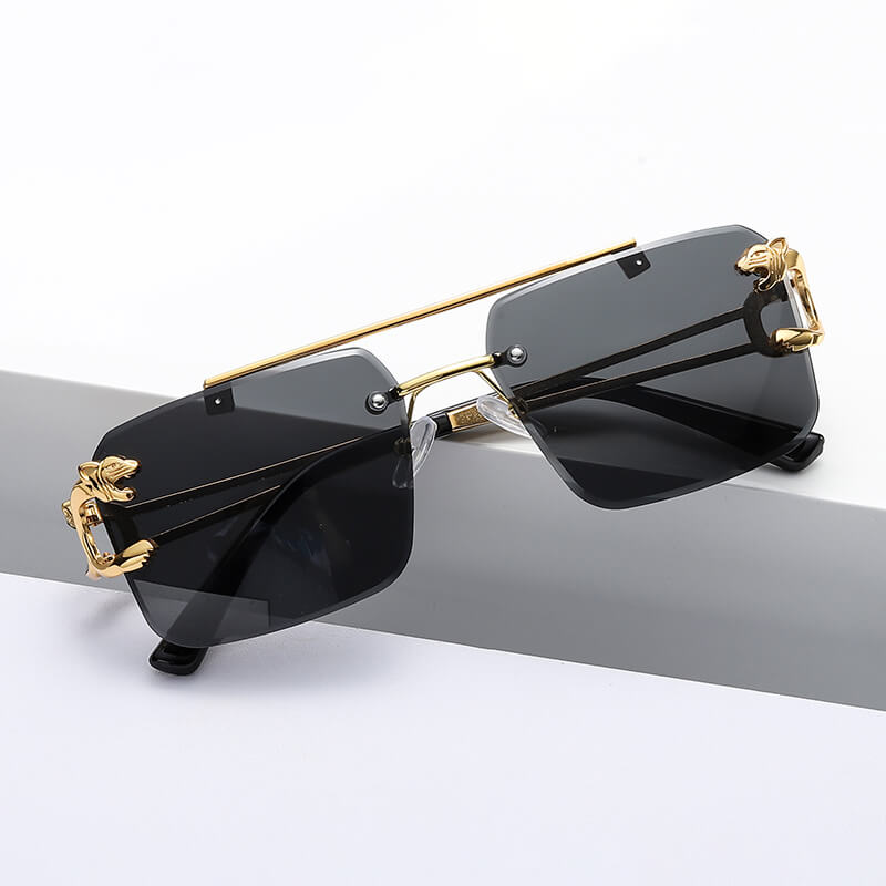 Stylish Panther Embellished Rimless Sunglasses