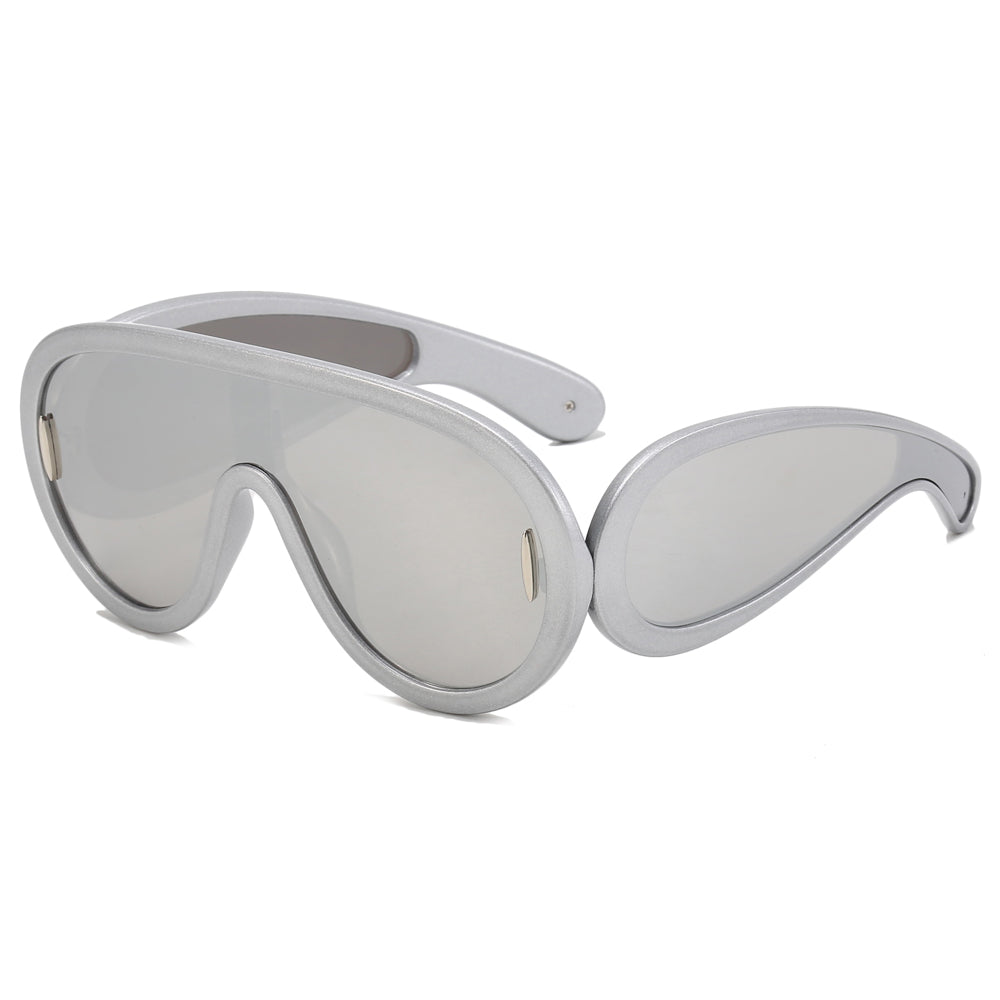 Y2K One Piece Lens Flat Top Oversize Shield Shades Sunglasses