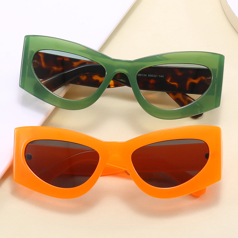 Y2K Cat Eye Women Small Oval Jelly Color Wide Frame Sunglasses