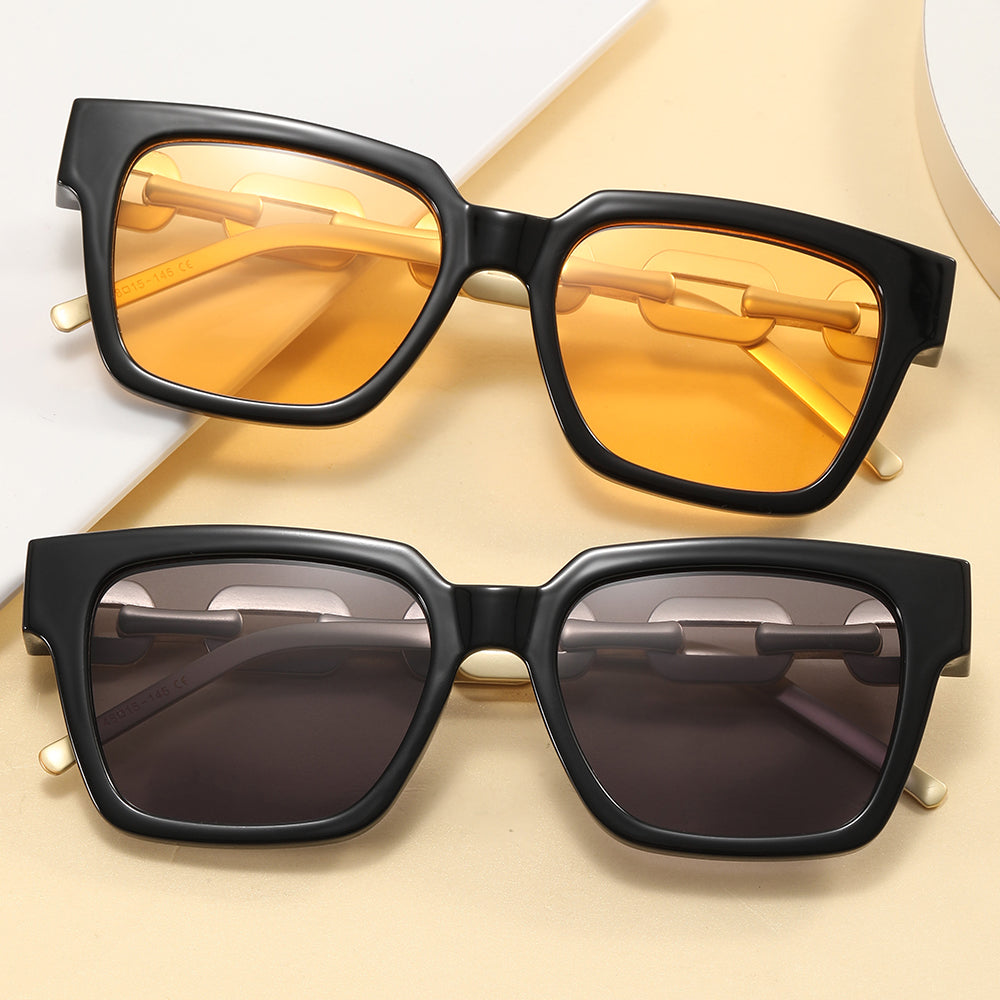 Square UV400 Metal Chain Temple Shades Sunglasses