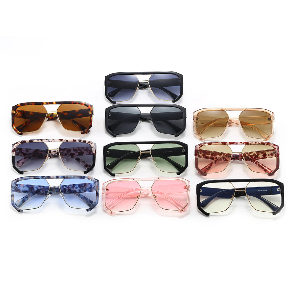 Oversized Square Flat Top Half Frame Sunglasses