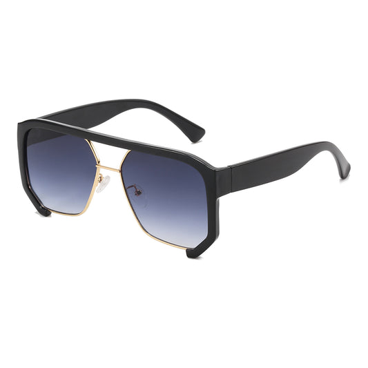 Oversized Square Flat Top Half Frame Sunglasses