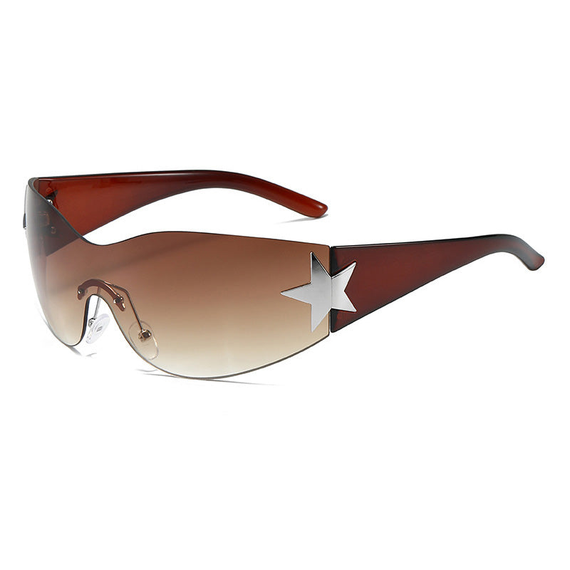 Oversized One-Piece Lens Rimless Shield Y2K Star Sunglasses