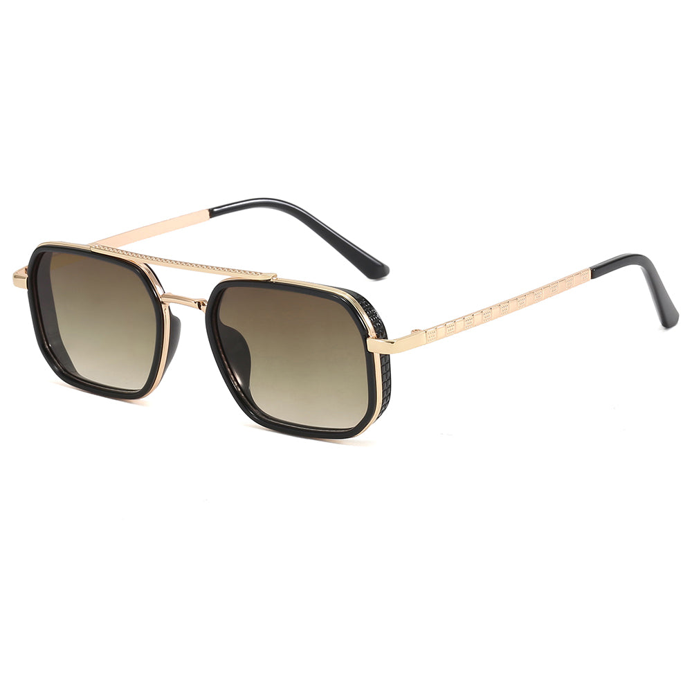 Metal Frame Steampunk Gradient Double Bridge Pilot Shades Sunglasses