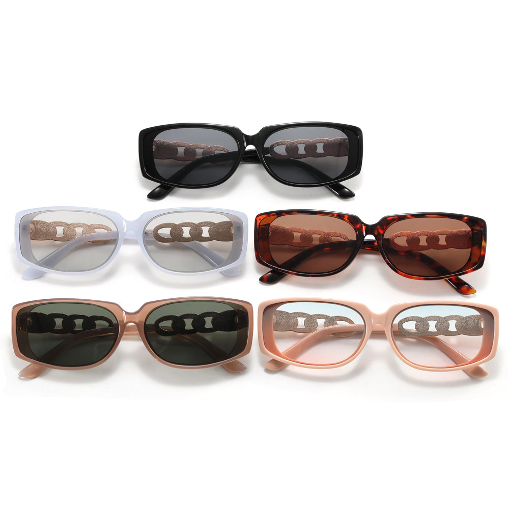 Rectangle women Metal Chain Shades Sunglasses