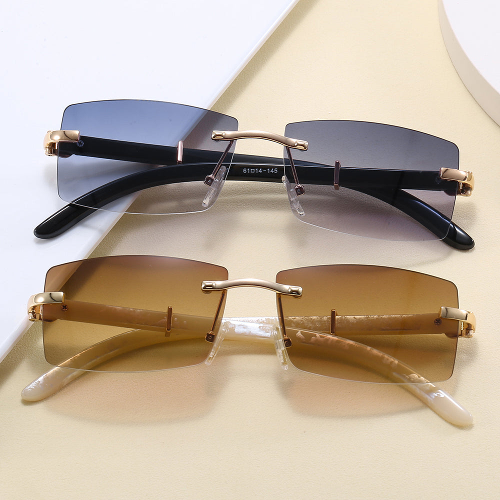 Rimless Rectangle Outdoor Vacation Sunshade Gradient Sunglasses