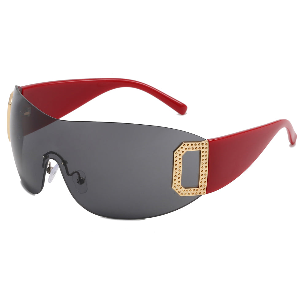 Oversized One Piece Rimless Sports Sunglasses
