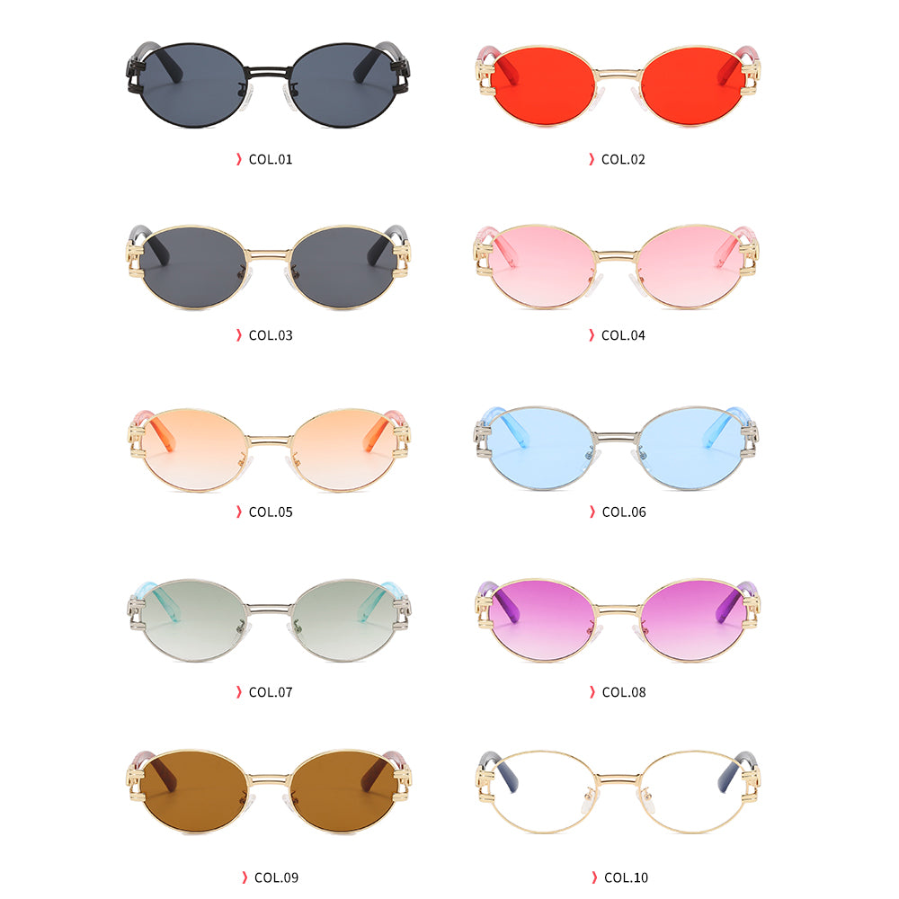 Retro Luxury Metal Steampunk Style Small Oval Sunglasses
