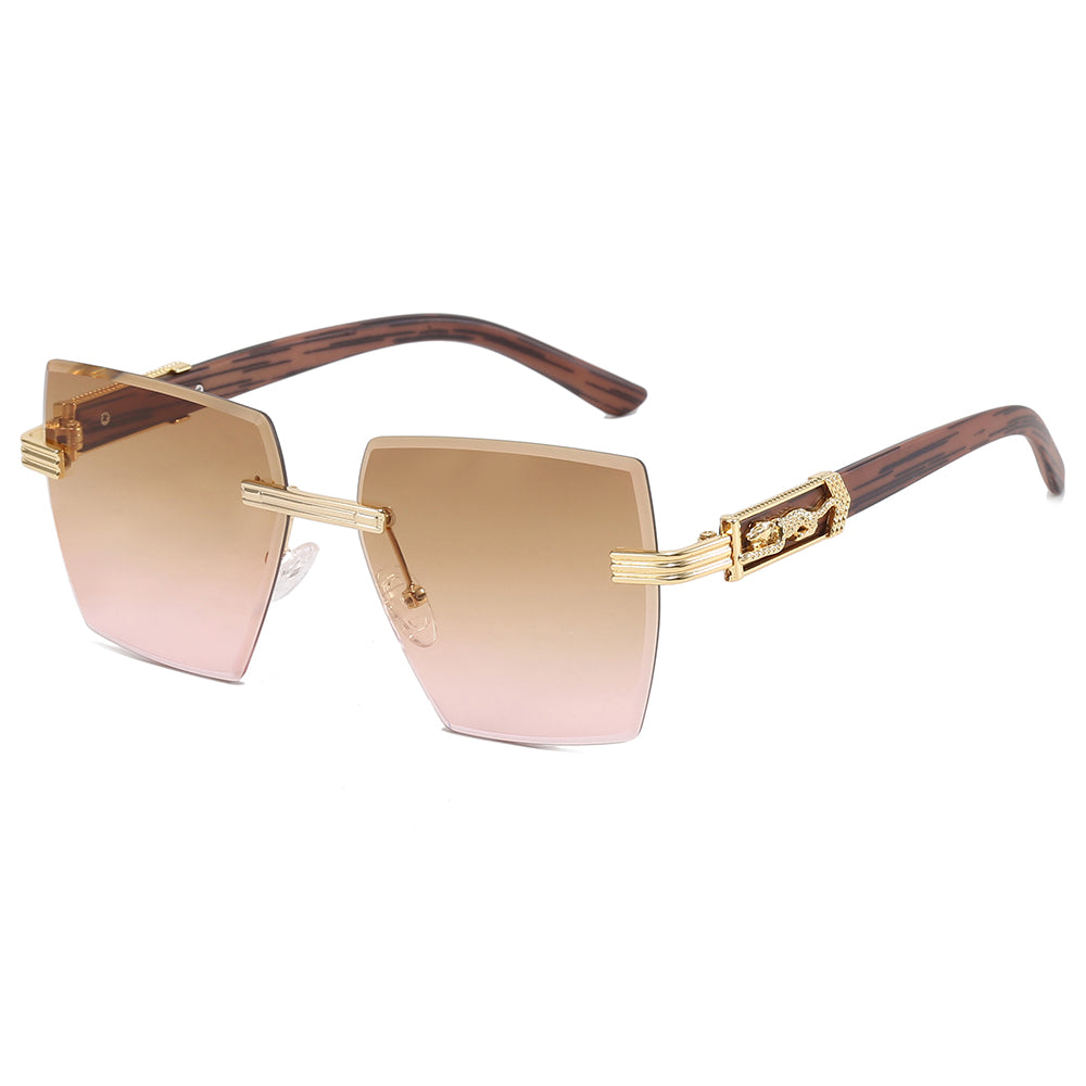 Square Rimless Diamond Cutting Lens Female Sunglasses