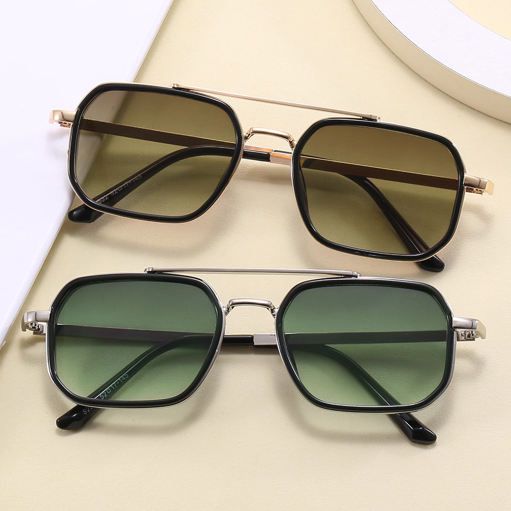 Metal Frame Steampunk Gradient Double Bridge Pilot Shades Sunglasses