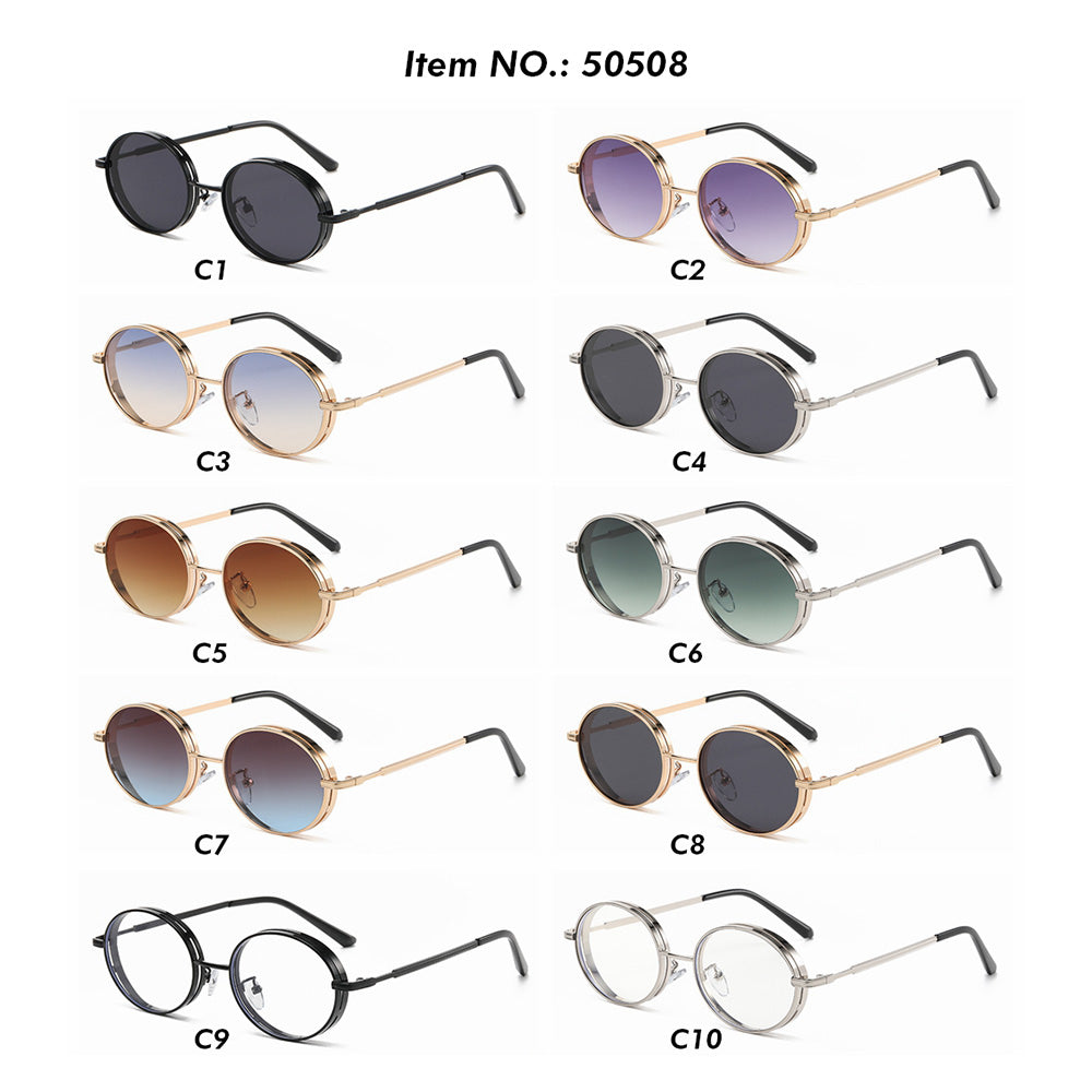 Retro Round Metal Steampunk Style Sunglasses