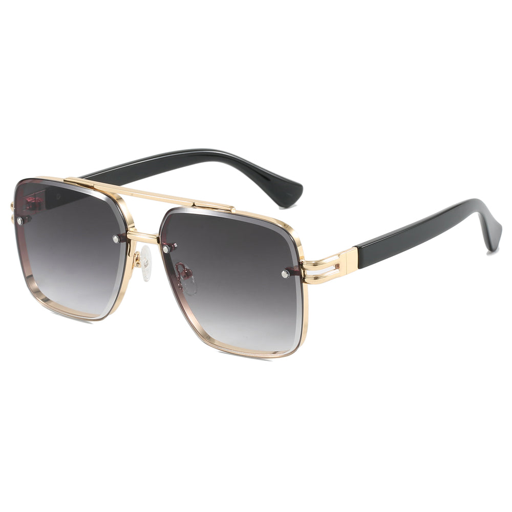 Metal Frame UV400 Gradient Double Bridge Pilot Shades Sunglasses